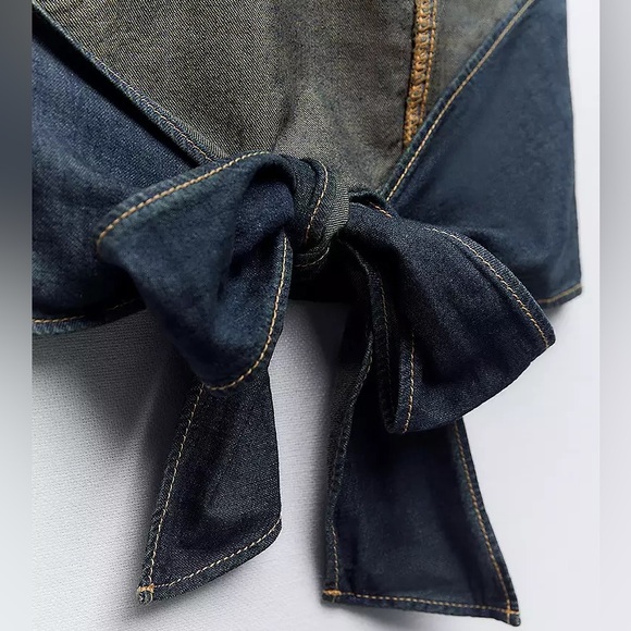 NWT ZARA DENIM TRF WRAP TOP - Picture 5 of 6